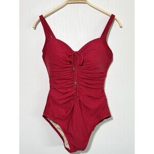 Miraclesuit Swimsuit Womens XL Red One Piece Ruched Front Full Back Sweetheart